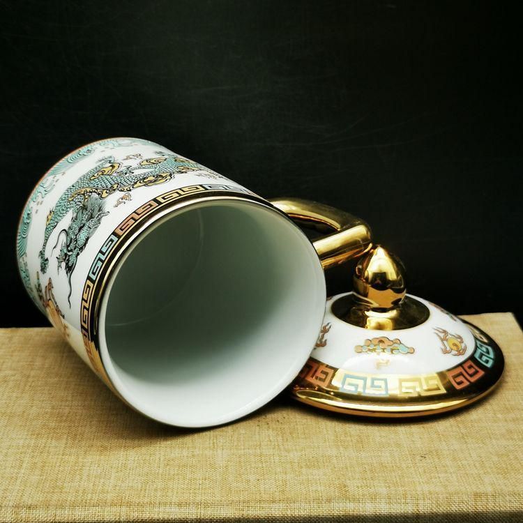 双龍戯珠茶杯蓋碗 中国美術 煎茶道具 茶器 陶磁器 現代工芸品 美術品
