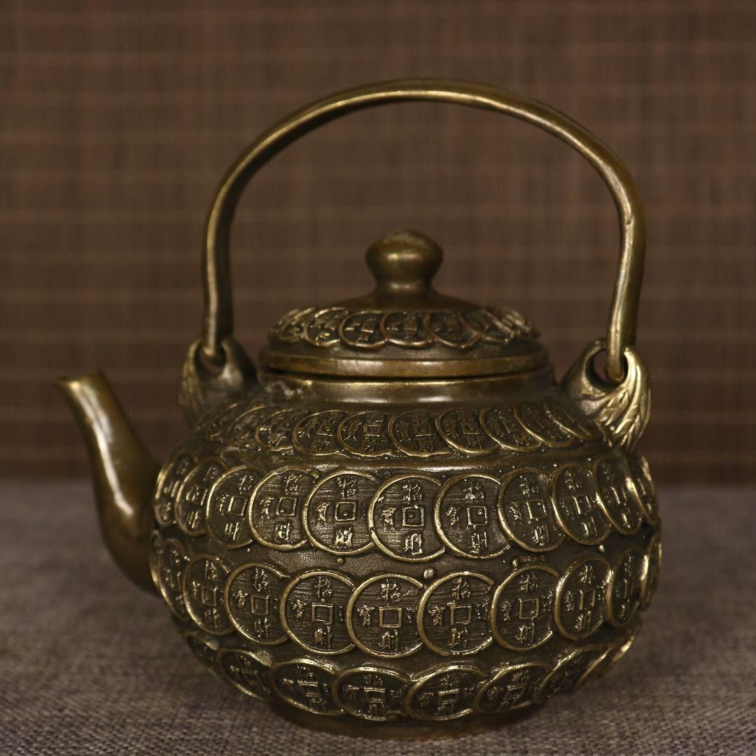 提梁壷 銅銭茶壺 工芸品 美術品 置物 提梁壷 銅銭茶壺 工芸品 美術品 置物