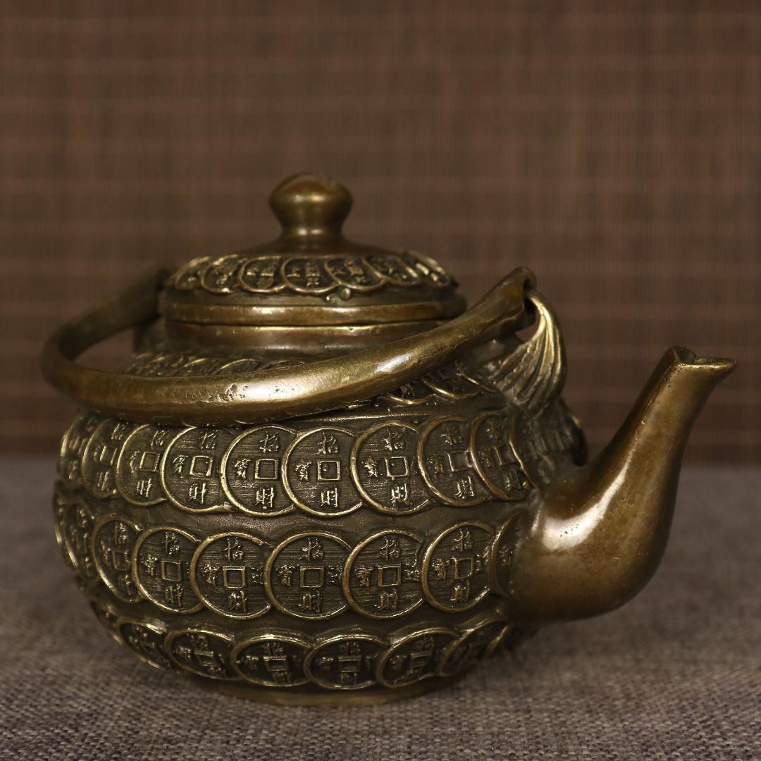 提梁壷 銅銭茶壺 工芸品 美術品 置物 提梁壷 銅銭茶壺 工芸品 美術品 置物
