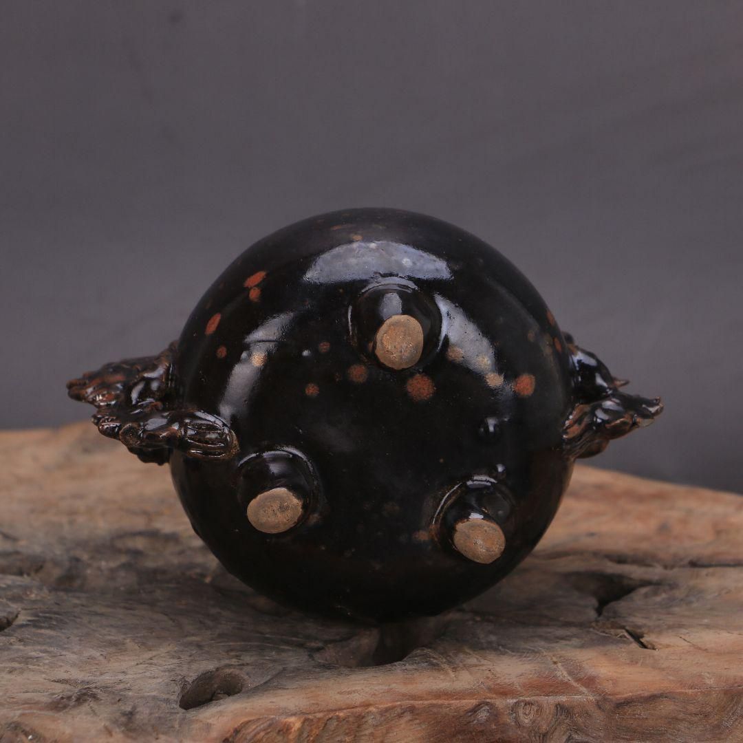 宋 黒釉点彩双耳竜紋三足香炉 陶磁器 装飾品 現代工芸品美術品 置物 宋 黒釉点彩双耳竜紋三足香炉 陶磁器 装飾品 現代工芸品美術品 置物