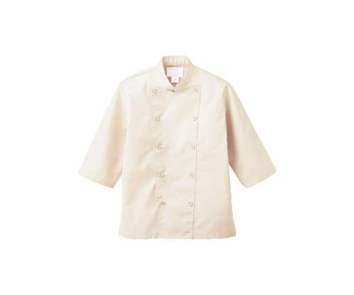 新品 コックコート 男女兼用 7分袖 ベージュ/61-6093-66