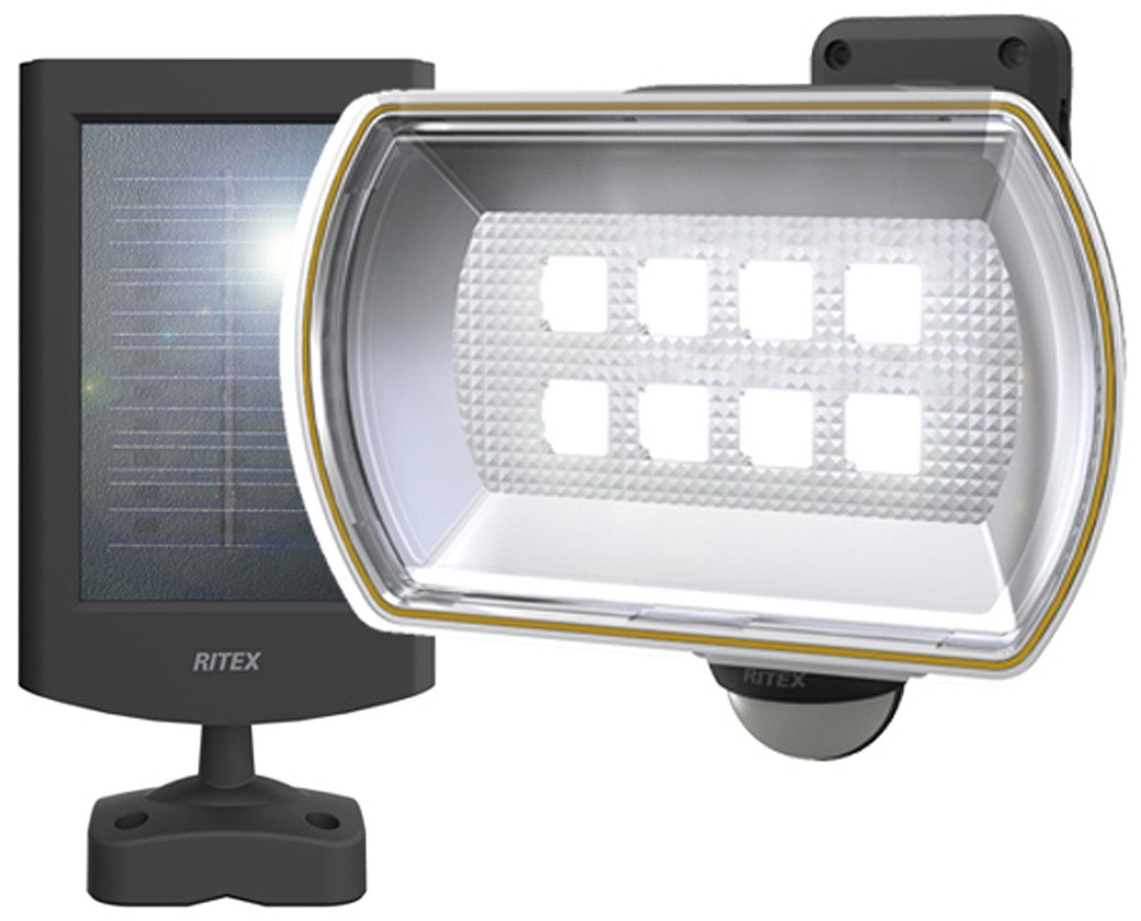 新品 ムサシ RITEX フリーアーム式LEDセンサーライト(8Wワイド) 「ソーラー式」 防雨型 S-80L