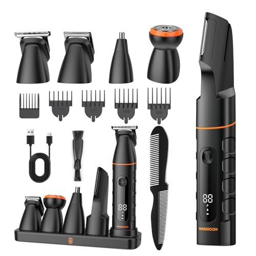MAXGROOM ボディシェーバー メンズ 5in1 ボディ トリマー 電動シェーバー 電気 VIOシェーバー USB充電式 鼻毛カーター バリカン IPX6防水 乾湿両用 お風呂剃り可 残量表示 LEDディスプレイ 全身適用 男女兼用 デリ b92d3a46