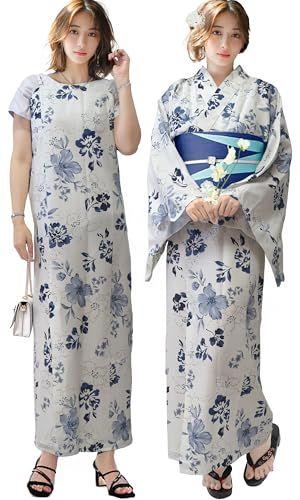 [Aletta domani] 浴衣 レディース 2点セット ワンピース 浴衣帯 セット 半幅帯 リバーシブル 古典柄 花火大会e 53ea1110