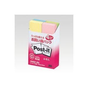 （まとめ） 住友スリーエム ポストイット(R) 4個入り 横25×縦75mm 500RP-BK 混色 4個入 〔×10セット〕