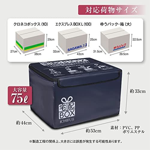 ICHIFUJI 宅配ボックス 折りたたみ 戸建て マンション 個人宅 印鑑ポケット 盗難防止 75リットル (グレージュ)送料無料