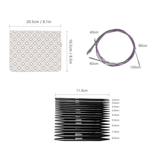 かぎ針 輪針セット 丸編み針セット アルミニウム ステンレス鋼 PU 手芸用品 織物 編み物 DIY道具 家庭用 収納ハンドバッグ付き 3?6 mmas 6c4bdbd6