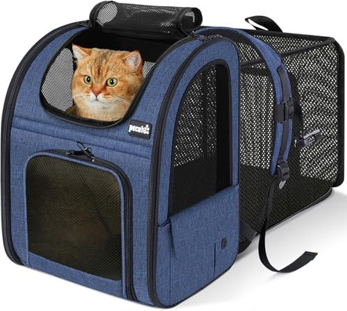 ペキュート Pecute ペット キャリーバッグ 猫用 犬用 リュック メッシュ窓 通気性 拡張可能 2WAY ペットハウス ケージ 折り畳み お出かけ ドライブ 旅行 通院 防災 避難用 キャリー ブルーas 6fa7053a