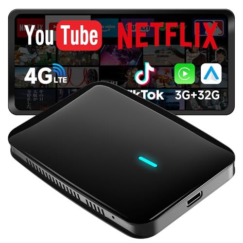 CarPlay AIボックス、Netflix/YouTube/TFカード対応 ワイヤレスCarPlayアダプター、4G LTE内蔵 ワイヤレスAndroid Autoアダプター、3GB+32GB フルAndroid搭載 AIボックスCarPl 6a73fc20