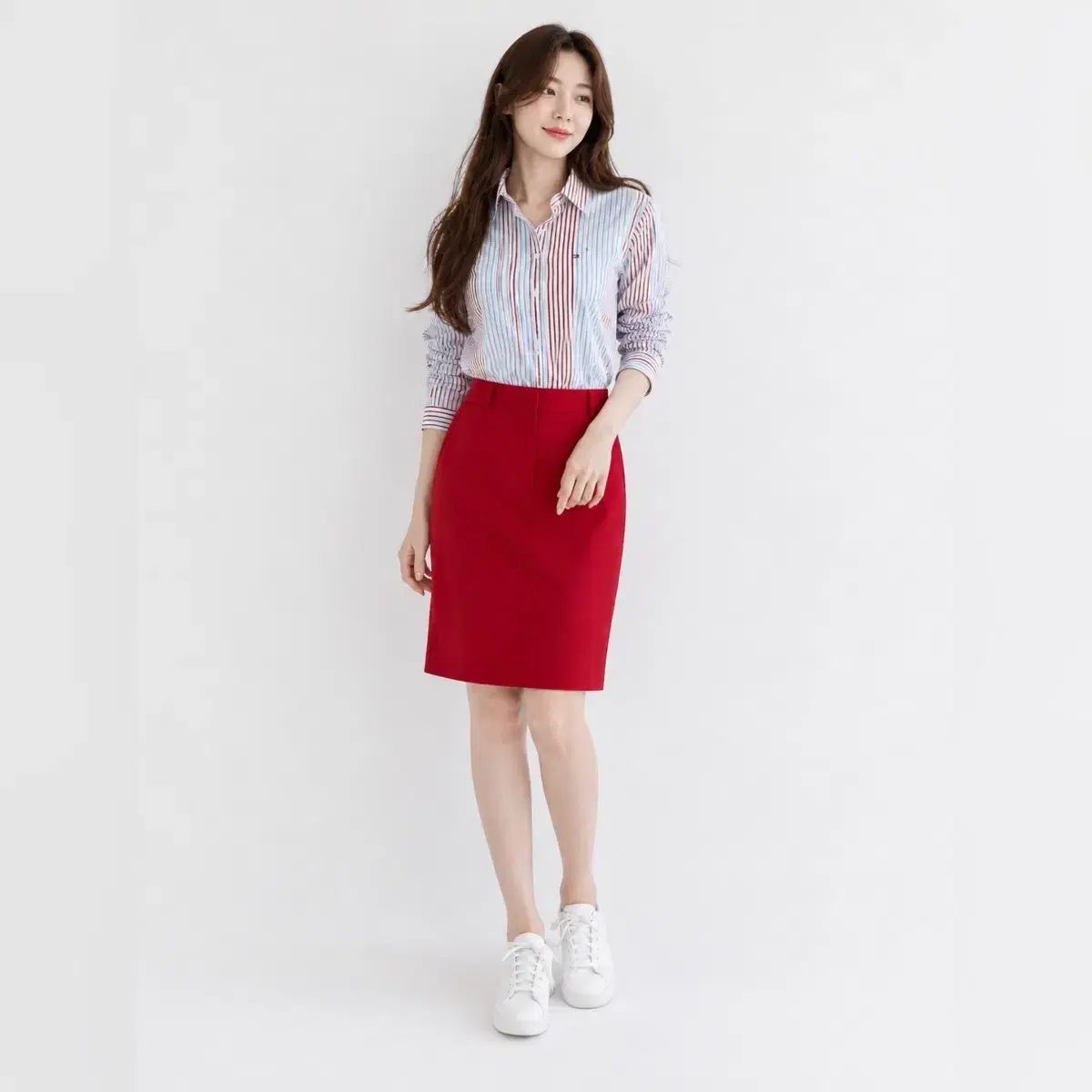 トミーヒルフィガー レッドブルー ボーダー柄 シャツ
