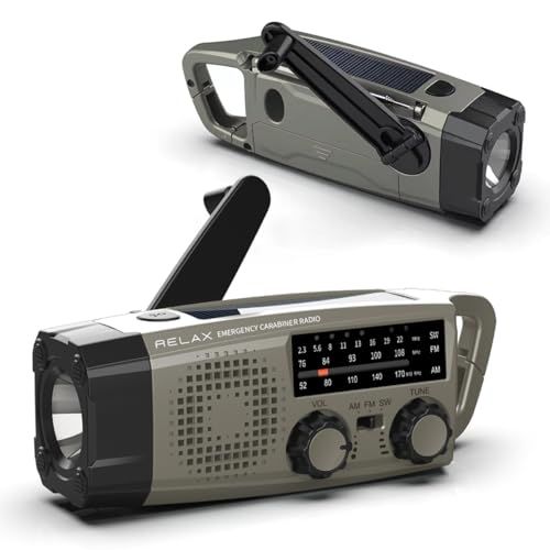 RELAX エマージェンシー カラビナ ラジオ 防災 多機能ラジオ 日本正規店 AM FM SW ポータブルラジオ 手回し充電 ソーラー充電 USB充電 短波ラジオ SOSアラート 防災対策 Type-C 充電 LEDライト 懐中電灯 日本語 617ca77a