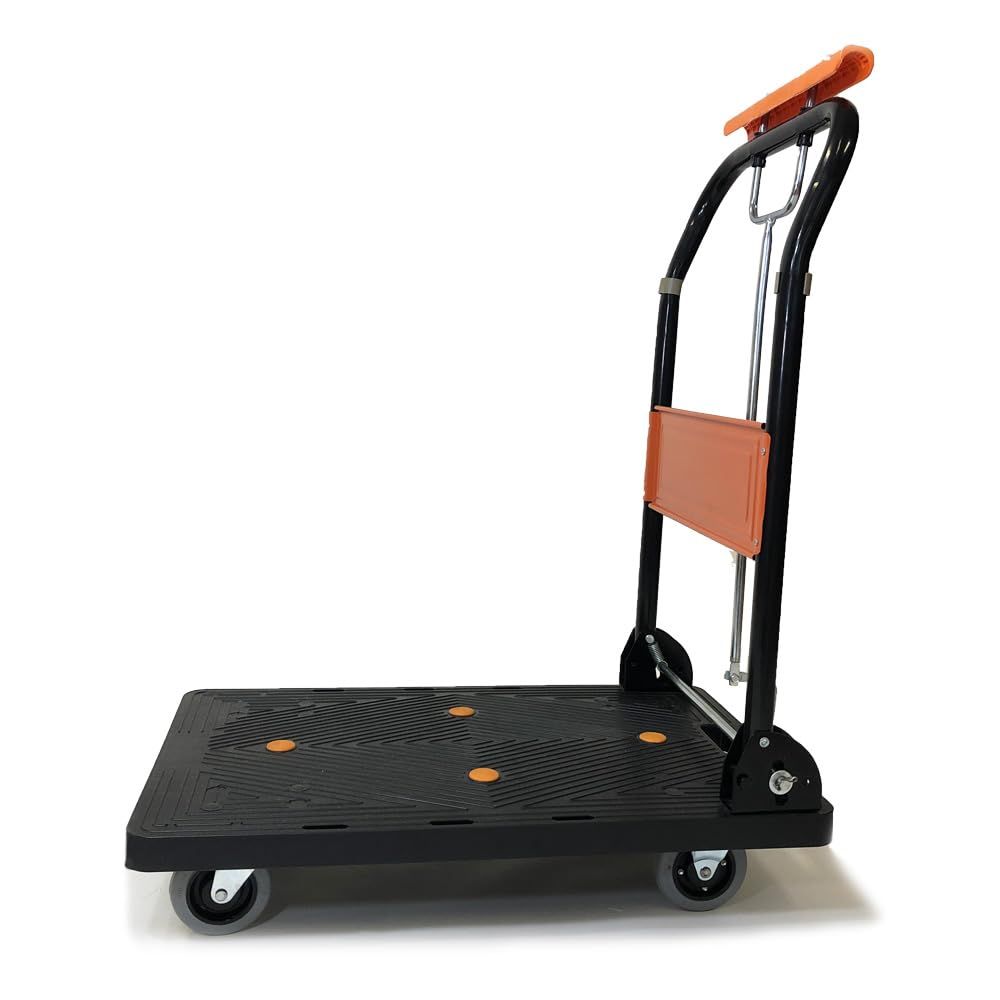 業務用樹脂台車 150kg ハンドブレーキ付 折りたたみ 軽量 静音タイプ 708×452mm/