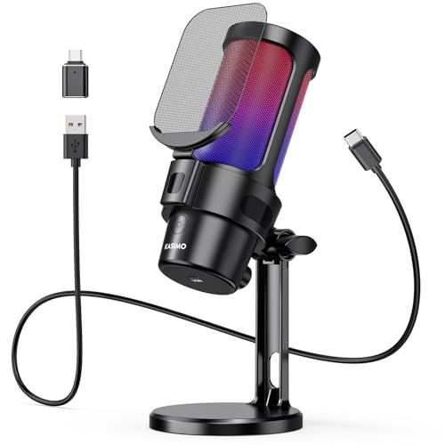 KASIMO USB コンデンサーマイク ゲーミングマイク PC マイク RGBライティング 音量調節ミュートボタン ヘッドホン出力端子あり 単一指向性 プラグ＆プレイ YouTube Skype ゲーム実況 ライブ配信 在宅勤務 Windo 981f368c