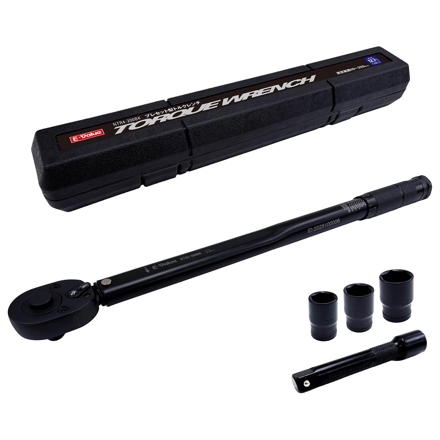 イーバリュー(E-Value) プレセット型トルクレンチ ブラック 40?200N・m ギア数45山 差込角12.7mm ショートソケット付属 NTR4-200BK 国内発送 59e38a20