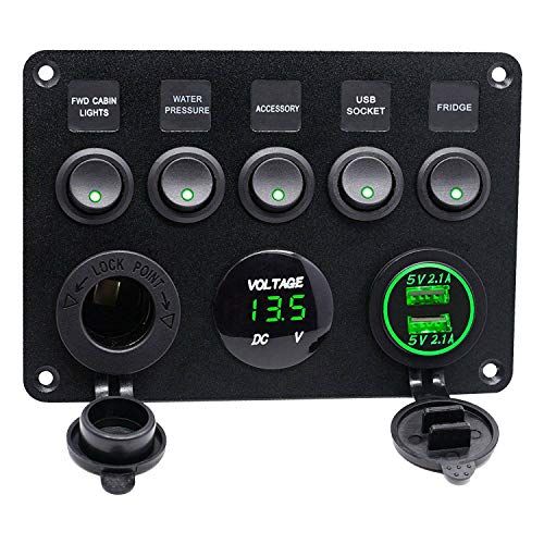 Dovhmoh 5ギャング12V/24Vインラインヒューズボックス、LEDスイッチパネルデュアルUSB、カーボートトラックキャンピングカー送料無料