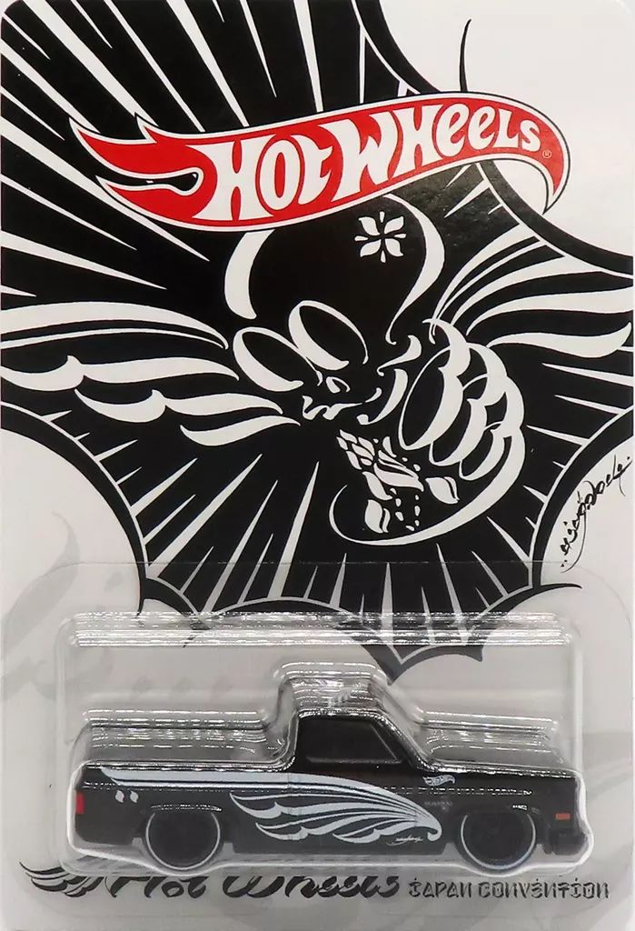 【中古】ミニカー 1/64 USUGROW ’83 Chevy Silverado(ブラック×ホワイト) 「Hot Wheels COLLECTORS JAPAN CONVENTION 2024」 右向きパッケージ版 [HNL13]