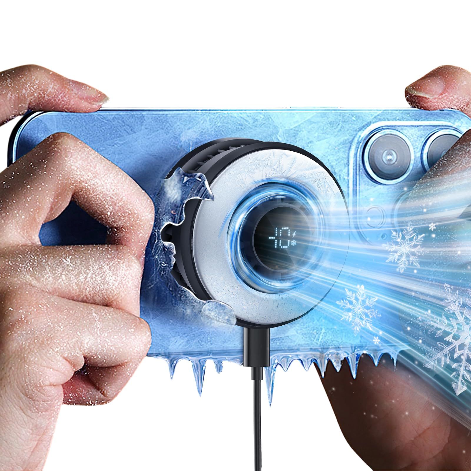 Seasnow スマホクーラー ペルチェ式 2026 新デザイン 瞬間冷却 凍結レベル LED 温度表示 静音設計 小型軽量 Type-C 給電 ゲーム・ライブ配信対応 iPhone12?iPhone17 対応 日本語説明書付き (ブラック) 21c9d2c1