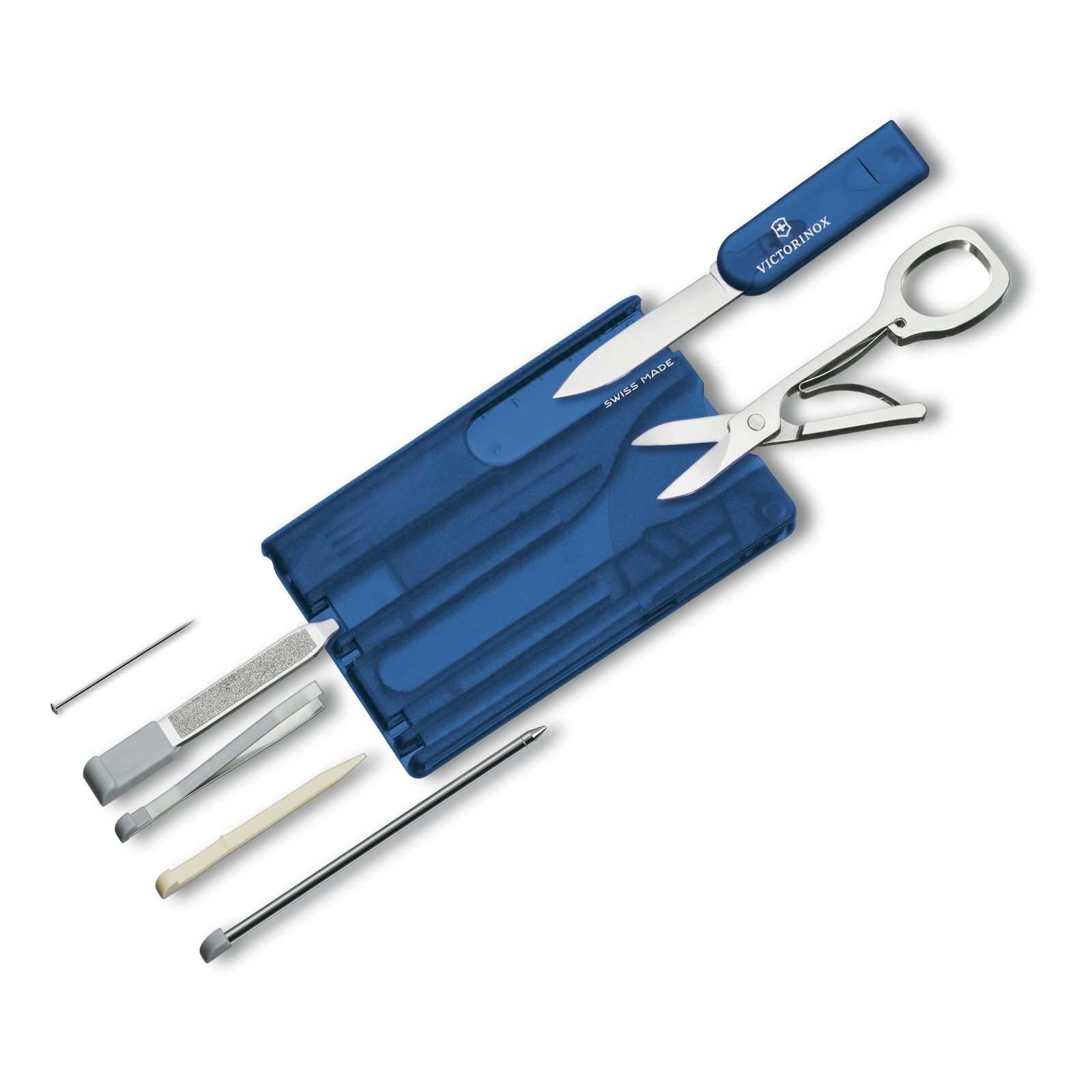 VICTORINOX(ビクトリノックス) スイスカード クラシックトランスルーセントブルー スイス・アーミーナイフ 多機能 文房具 ステーショナリーはさみ ボールペン付き 10機能を搭載したスイス製マルチツール デザイン賞受賞 小型 コンパクト 【国 ...
