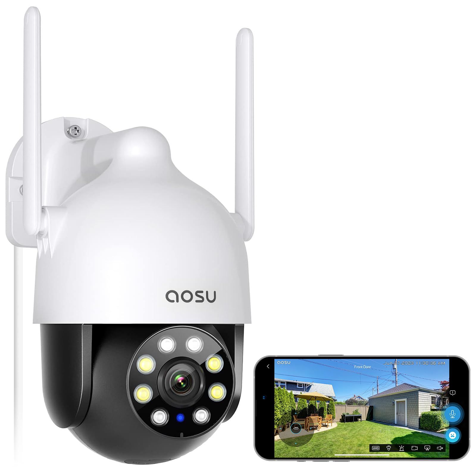aosu 防犯カメラ 屋外 3MP 追尾機能付き ワイヤレス 家庭用 24時間常時 動体検知 人体追跡 PTZ 360°回転 夜間カラー撮影 監視カメラ 屋外室内両用 ネットワークカメラ スマホ連動 双方向通話 声光警報 家族共有 庭/店舗/ 9c8c71b4