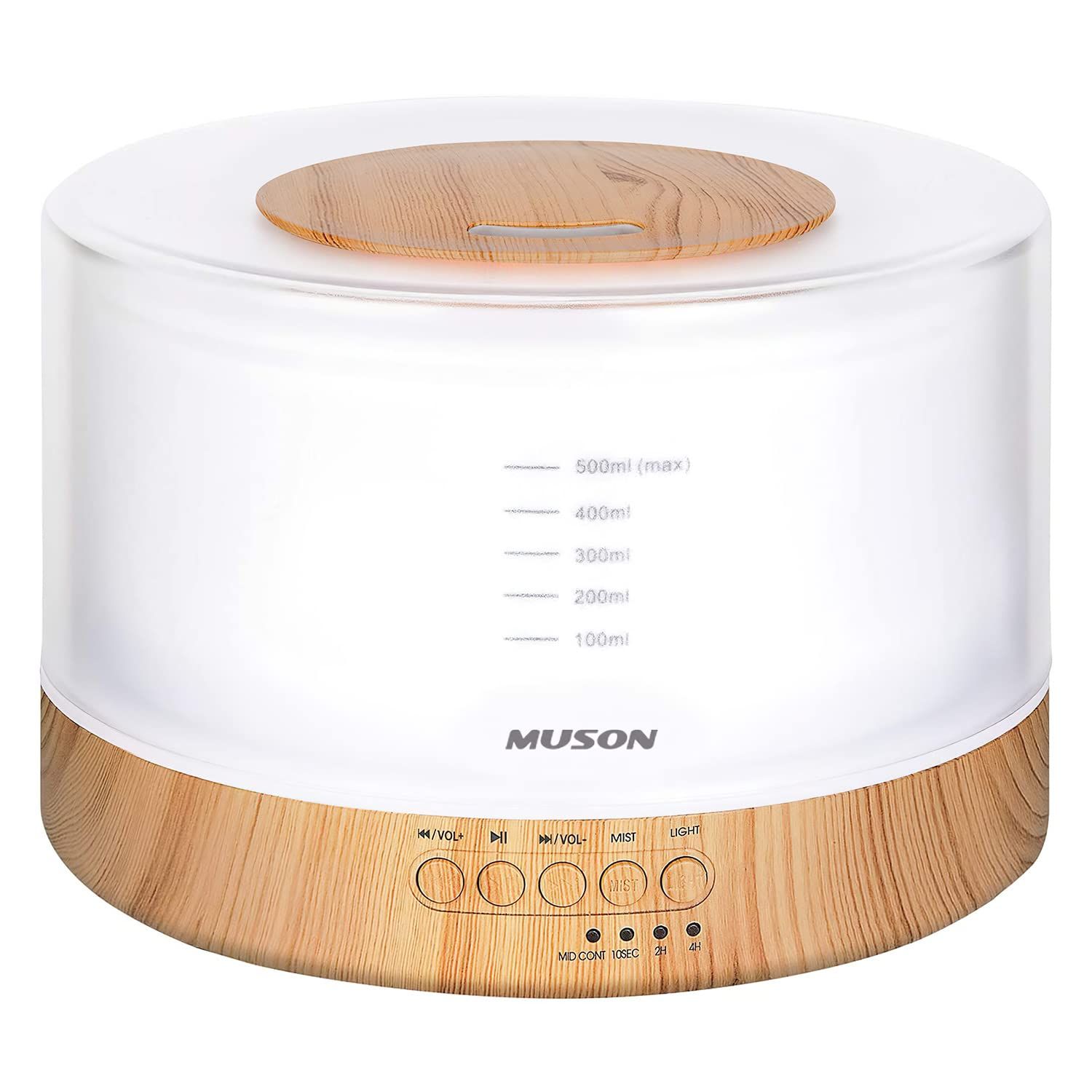 MUSON(ムソン) 加湿器 卓上 超音波式 アロマディフューザー 500ML アロマ対応 花粉対策 静音 タイマー 大容量 上から給水 ナイトライト 間接照明 明るさ調整可 音楽内蔵 空焚き防止 お手入れ簡単 乾燥対策 おしゃれ 木目調 ホ 115e4d32