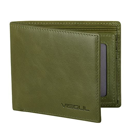 [VISOUL] 財布二つ折り メンズ 本革 札入れ 財布 10枚カード収納 免許証入れ 大容量 牛革 小銭入れなし 2つ折り人気 一流の革職人が作る イタリアレザー グリーンpms 46c64731