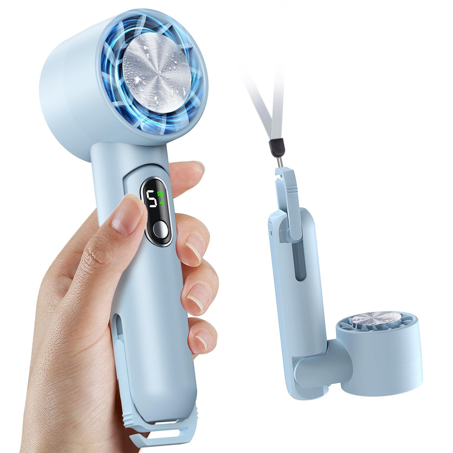ハンディファン 冷却プレート付き 【1秒冷却・1台6役・機能】携帯扇風機 手持ち扇風機 首掛け/卓上/手持ち/腰掛け 強力 大風量 静音 5000mAh大容量 5段階調節 モバイルファン クーラー ひんやり 折り畳み式 充電式 ストラップ付き d36aeb14