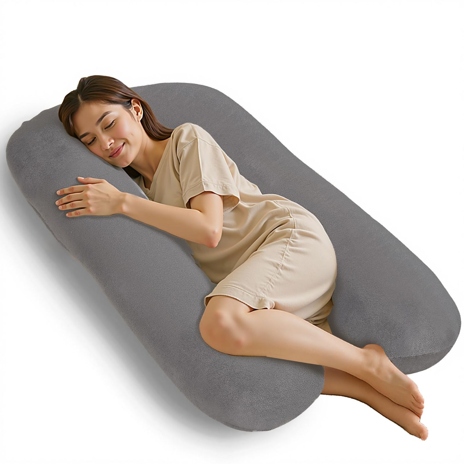 VECELO 抱き枕 U型 快眠 全身包囲 約140×70×20cm 充填量2.7kg グレー リラックス睡眠pms a4305996