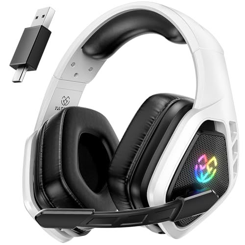 Tatybo ゲーミングヘッドセット ワイヤレスヘッドセット マイク付き 軽量 7.1ch ＜25ms超低遅延 音画同期 高遮音性イヤーカップ 30時間連続使用可能 RGBライト【5.3 Bluetooth/USB-A/USB-C】 Switch PS5 mi