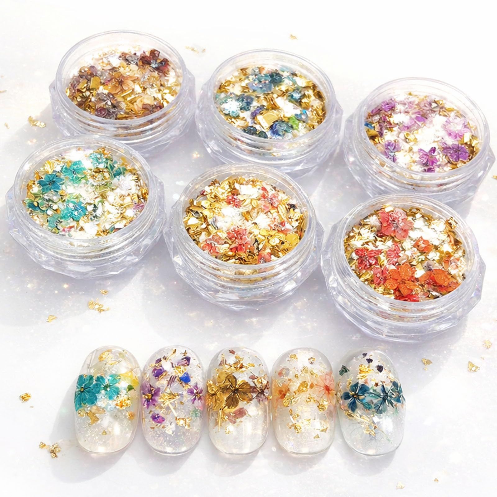 ネイル・レジン用 押し花 ドライフラワー 花びら 花材 小花 パーツ【押し花＋オパールホログラム ミックス（約0.4g）】CHUNHE天然 本物 押し花ネイル フラワーネイル ネイルアート用パーツレジン封入 UVレジン ジェルネイル ハンドメ cd8f4aee