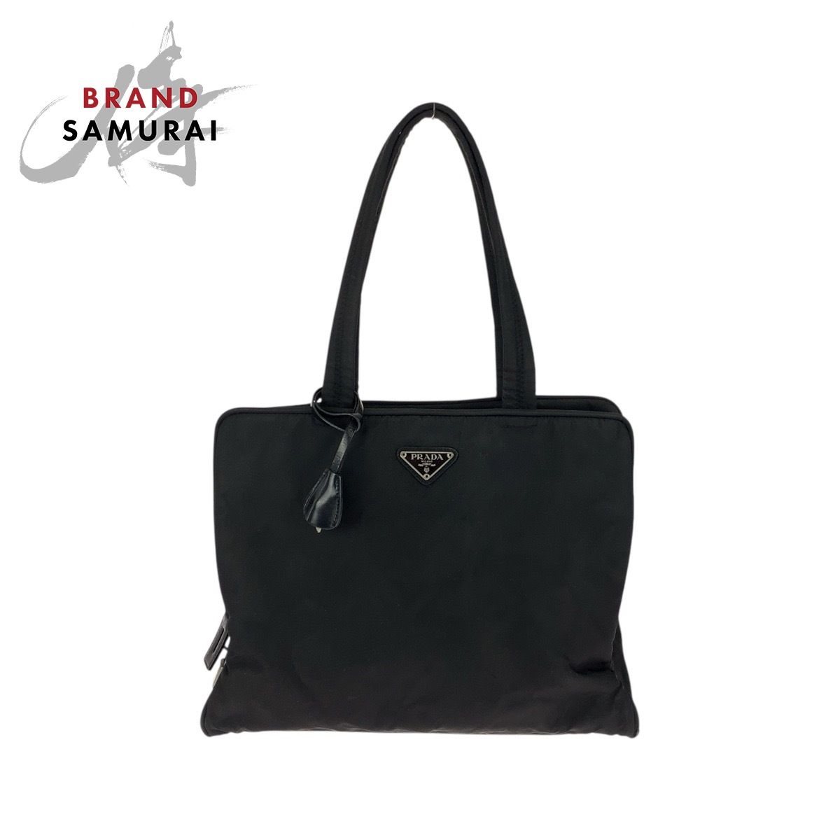 PRADA 黒 ナイロン トートバッグ ブラック 三角ロゴ シルバー 美品 
