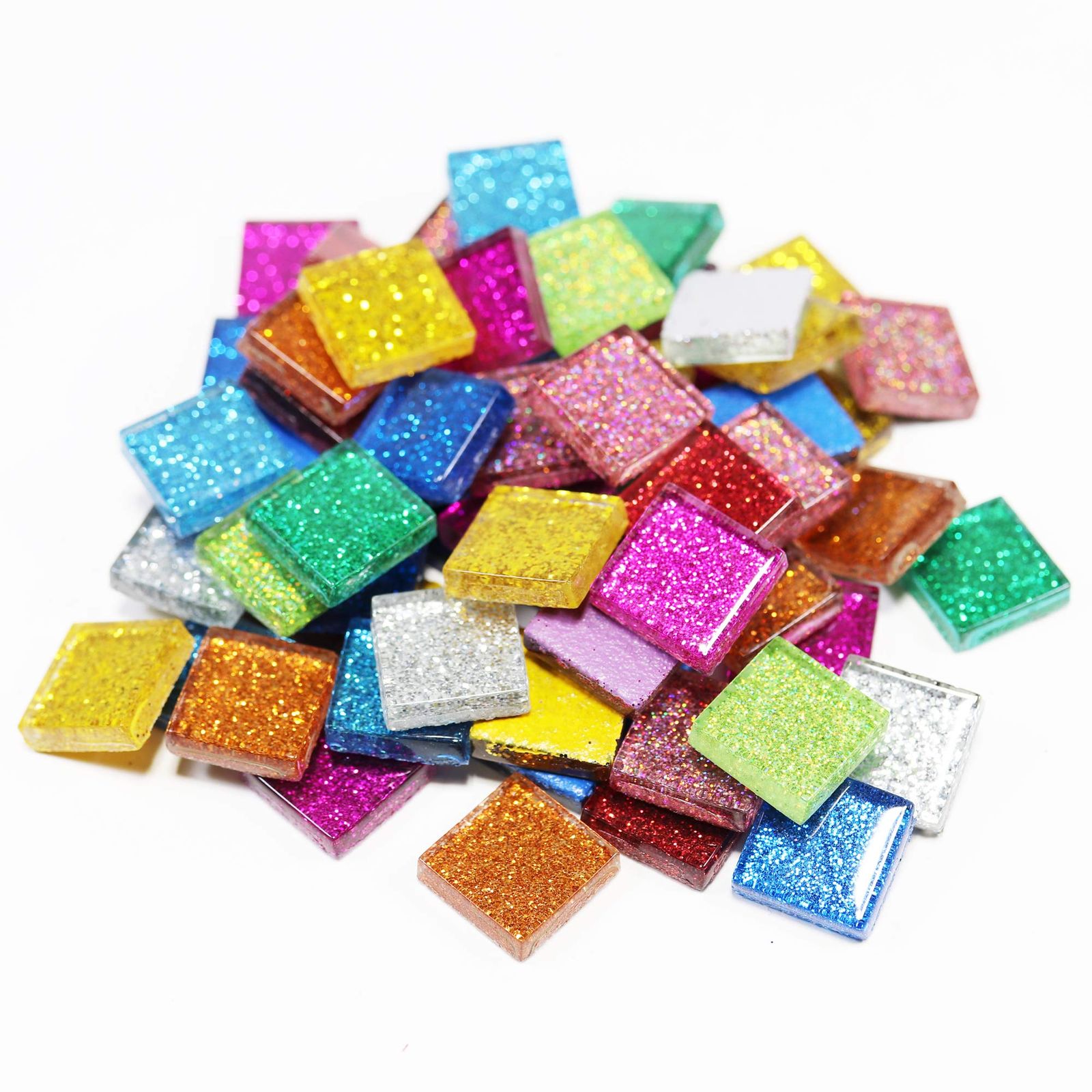 【工場直販】ガラスモザイクタイル バラ◆◆◆全10色MIX/単色 大容量600ｇ/1800ｇ 収納ケース付◆◆◆きらきら光る DIY デコレーション ハンドメイド クラフト オリジナル 手作り 15?角 (10色ミックス, 1800g)as b9566357