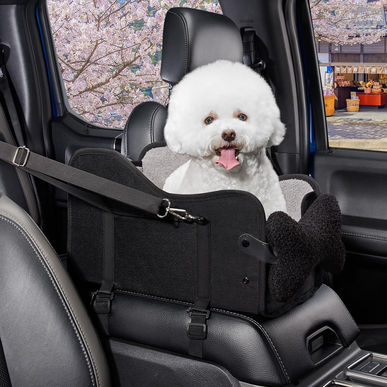 【新登場小型犬向け】3way 犬ドライブボックス ペット 犬 車 シート アームレストボックス 飛び出し防止 型崩れしない リード付き ハーネス 折り畳み 車用ベッド 助手席 ペットキャリ 猫手提げバッグ ペットカーシート ドライブバッグ 子 aca62dee
