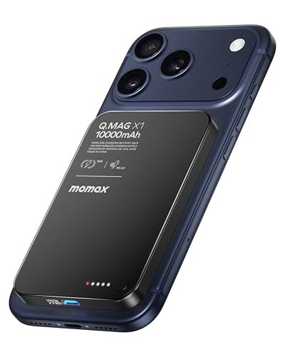 MOMAX マグセーフ MagSafe対応 10000mAh【13MM薄型 15W急速充電】 PD20W 軽量 小型 マグネット式 ワイヤレス充電 大容量 2台同時充電可能 iPhone 12-17シリーズ対応 旅行/出張/緊急用 コンパクト 9a6a2631