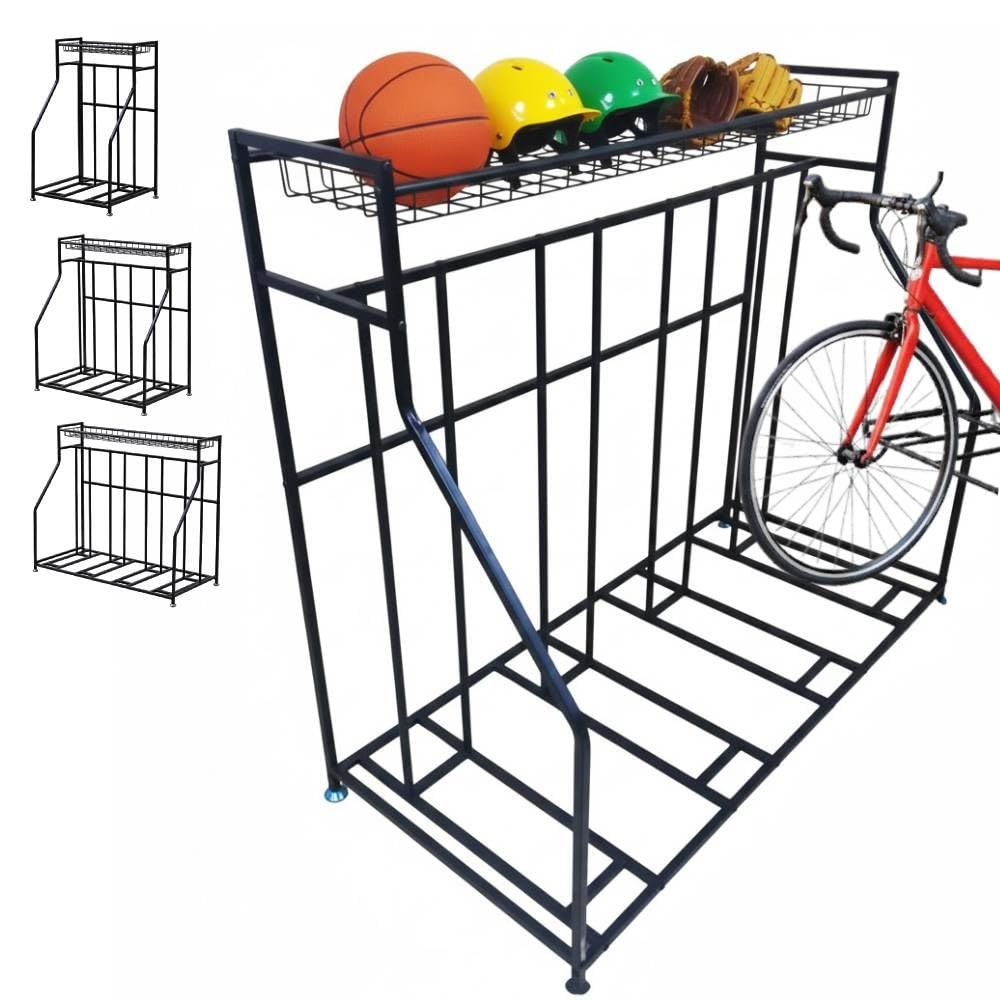 iimono117 自転車スタンド 屋外 倒れない 4台用 ラック 駐輪ラック ストレージ付き 自転車収納 サイクルスタンド サイクルガレージ 強風 固定 大人用 子供用 玄関収納 ガレージ収納ts 08286110