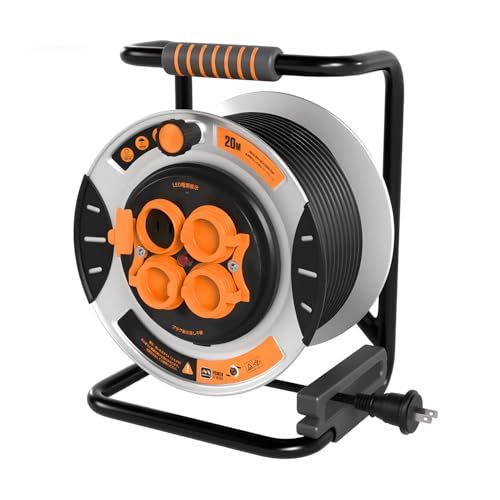 Masterplug コードリール 20m 延長コード屋外用 100V型 ドラムコード 防雨・防塵コンセント4個 温度センサー内蔵 プラグ抜き差し不要 建設現場 家庭用 キャンプ用 延長コード巻き取り式 電工ドラム (オレンジ, 20M)ts 608ddd73
