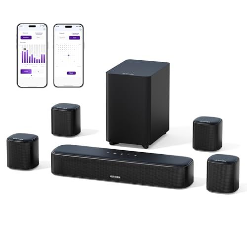 ULTIMEA 7.1ch サウンドバー 330W テレビスピーカー BassMX搭載 サブウーファー/サラウンドスピーカー付き 日本語APP制御 Netflix対応 光/AUX/ BT5.3 日本語説明書付 夜間のモード ブラック Aura 6f742fb4