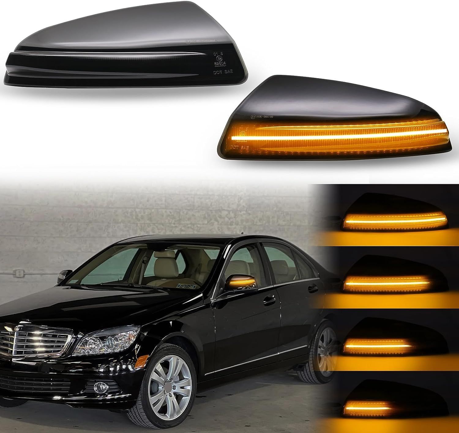 hotimp ベンツ適合 Cクラス W204 Mクラス W164 Vクラス W638 LED 流れて光る ドアミラー シーケンシャルウインカー スモークレンズ仕様 純正交換タイプ 左右1組 【安心の日本企業】】