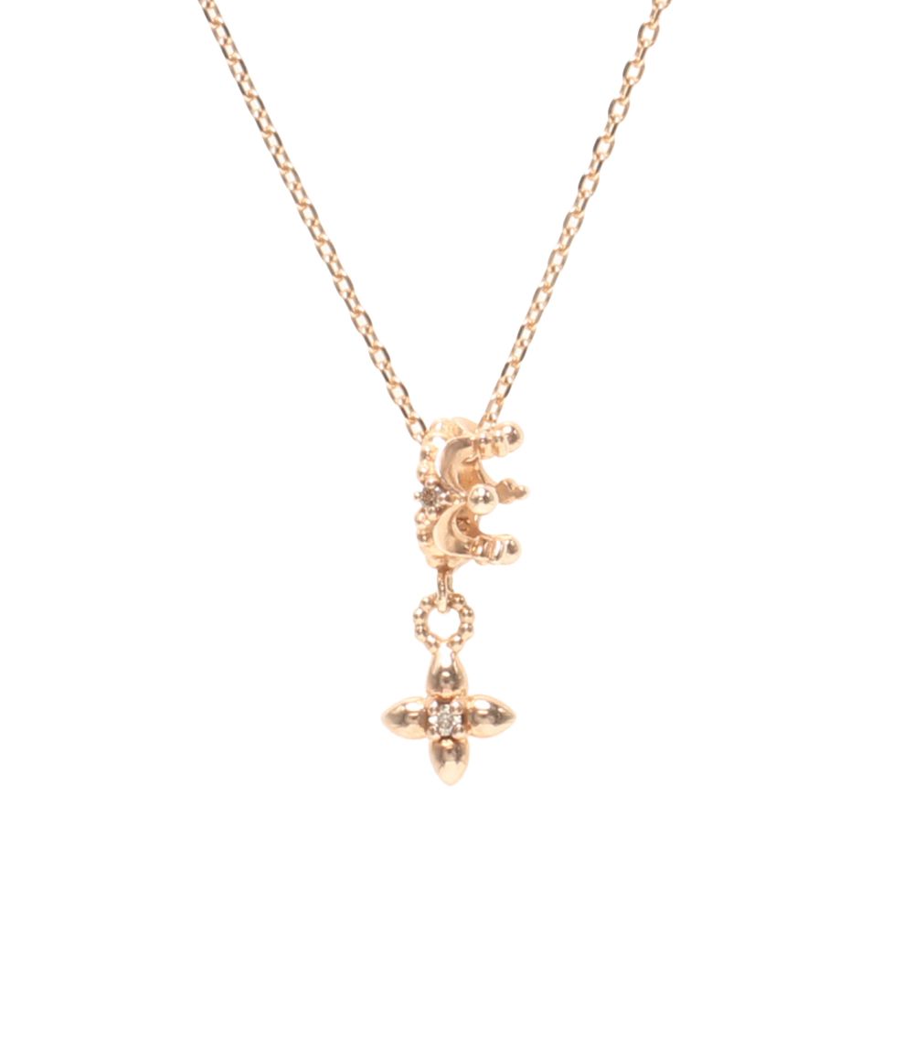 IMPRESSE K10 王冠＆クロスモチーフネックレス ピンクゴールド 美品 インプレッセ ネックレス K10 ダイヤ 0.01ct 王冠モチーフ クロス