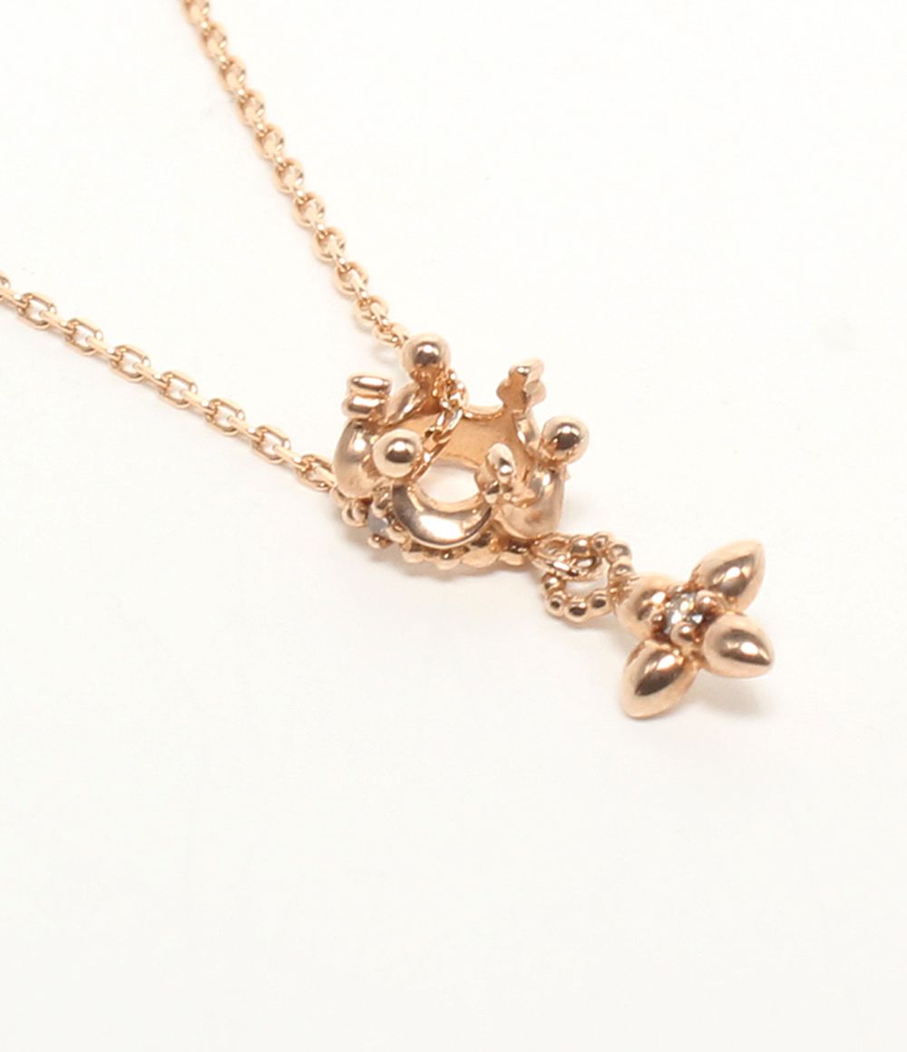 美品 インプレッセ ネックレス K10 ダイヤ 0.01ct 王冠モチーフ クロス