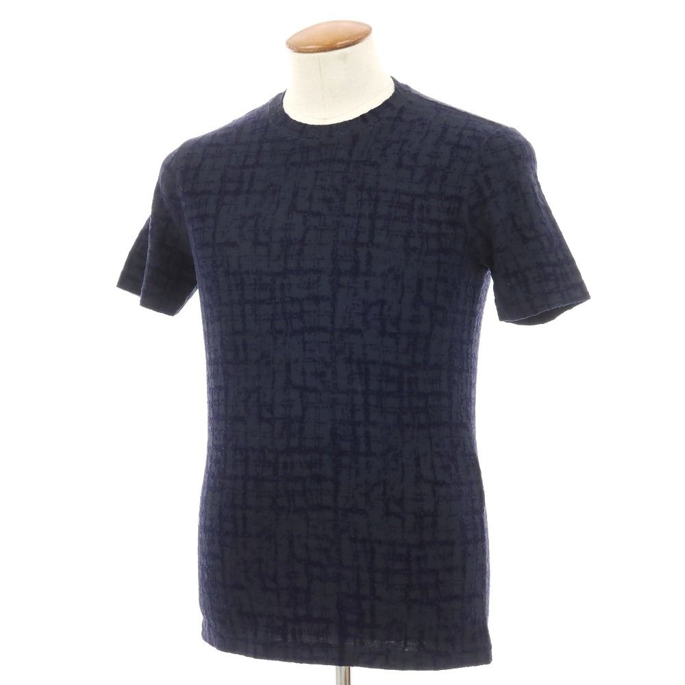 【中古】ジョルジオアルマーニ GIORGIO ARMANI ナイロン フロッキー加工 クルーネック 半袖Ｔシャツ ネイビー【サイズ46】【メンズ】