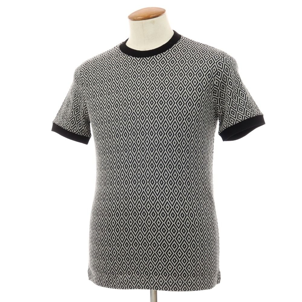 【中古】ジョルジオアルマーニ GIORGIO ARMANI レーヨンナイロンポリウレタン ダイヤ柄 クルーネック 半袖Ｔシャツ グレーxブラック【サイズ46】【メンズ】