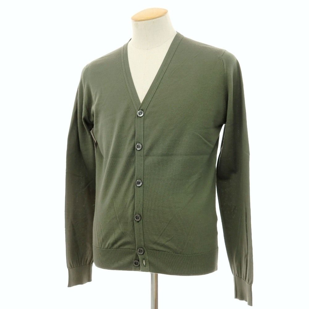 【中古】ジョンスメドレー JOHN SMEDLEY ハイゲージ シーアイランドコットン カーディガン グリーン系【サイズS】【メンズ】