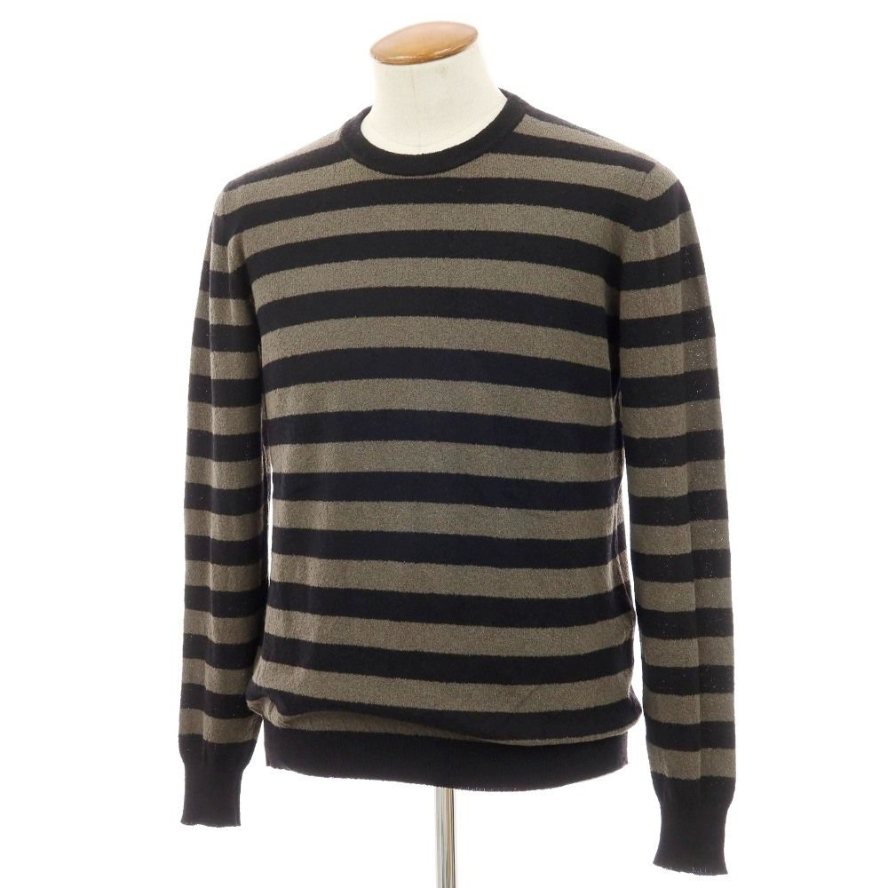 【中古】ロベルトコリーナ ROBERTO COLLINA コットンナイロン ボーダー クルーネック プルオーバーニット ウォームグレー系xブラック【サイズ48】【メンズ】