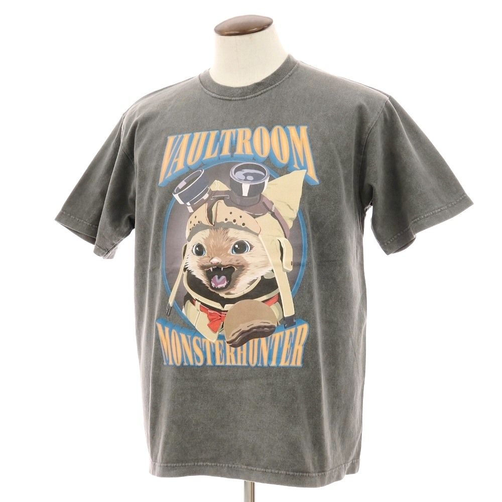 【中古】【未使用】ボルトルーム vaultroom ×Monster Hunter AIROU TEE コットン クルーネック 半袖Ｔシャツ グレー【サイズL】【ユニセックス】