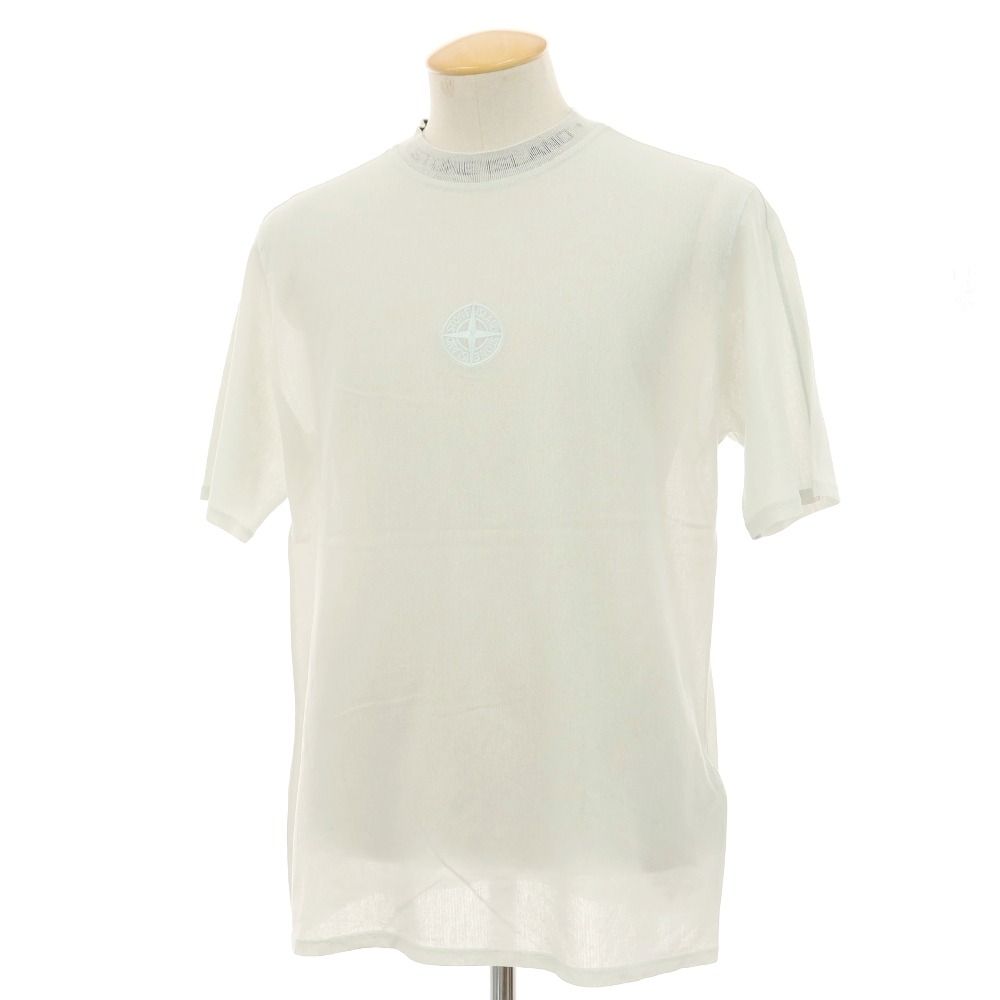 【中古】ストーンアイランド STONE ISLAND コットン ロゴ刺しゅう クルーネック 半袖Tシャツ ペールブルーグリーン【サイズS】【メンズ】
