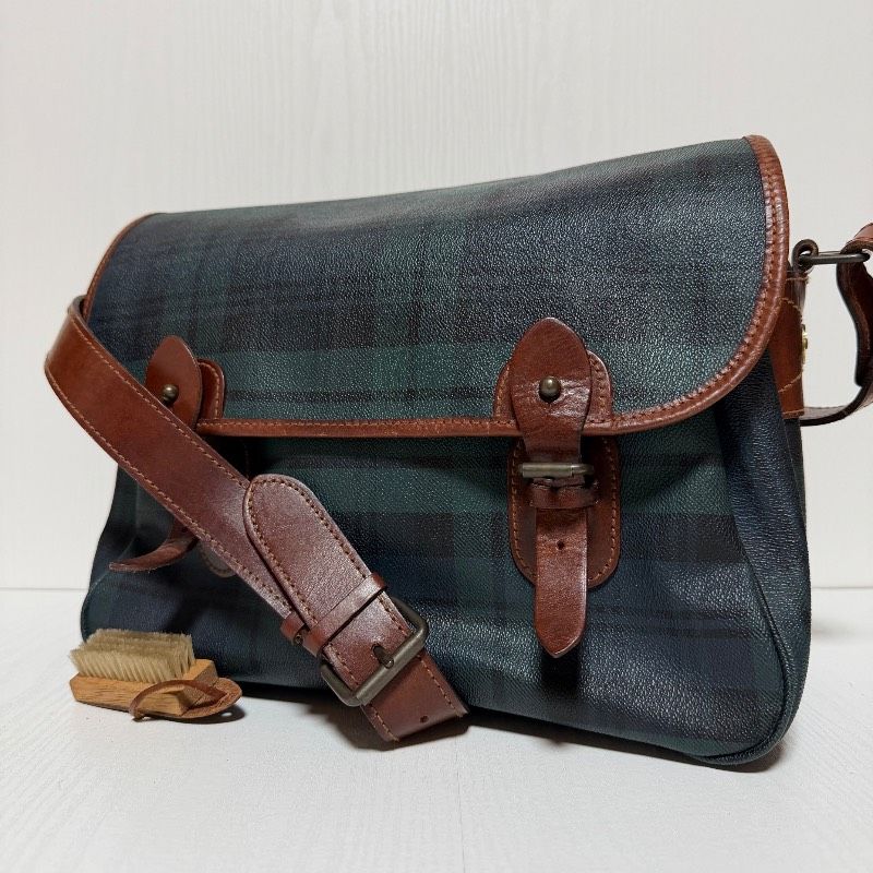 POLO RALPH LAUREN ポロラルフローレン メッセンジャーバッグ グリーン チェック柄 レザー ショルダーバッグ B620