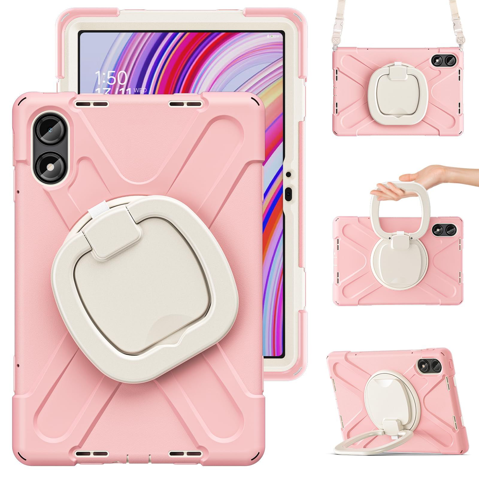 新品 360度回転 For Xiaomi POCO Pad 12.1インチ ケース 縦置き 横置き 頑丈 耐衝撃 肩掛け シャオミ Redmi Pad Pro 12.1インチ Android タブレット保護ケース 持ち手付き キッズ ショルダーベルト付き アウ