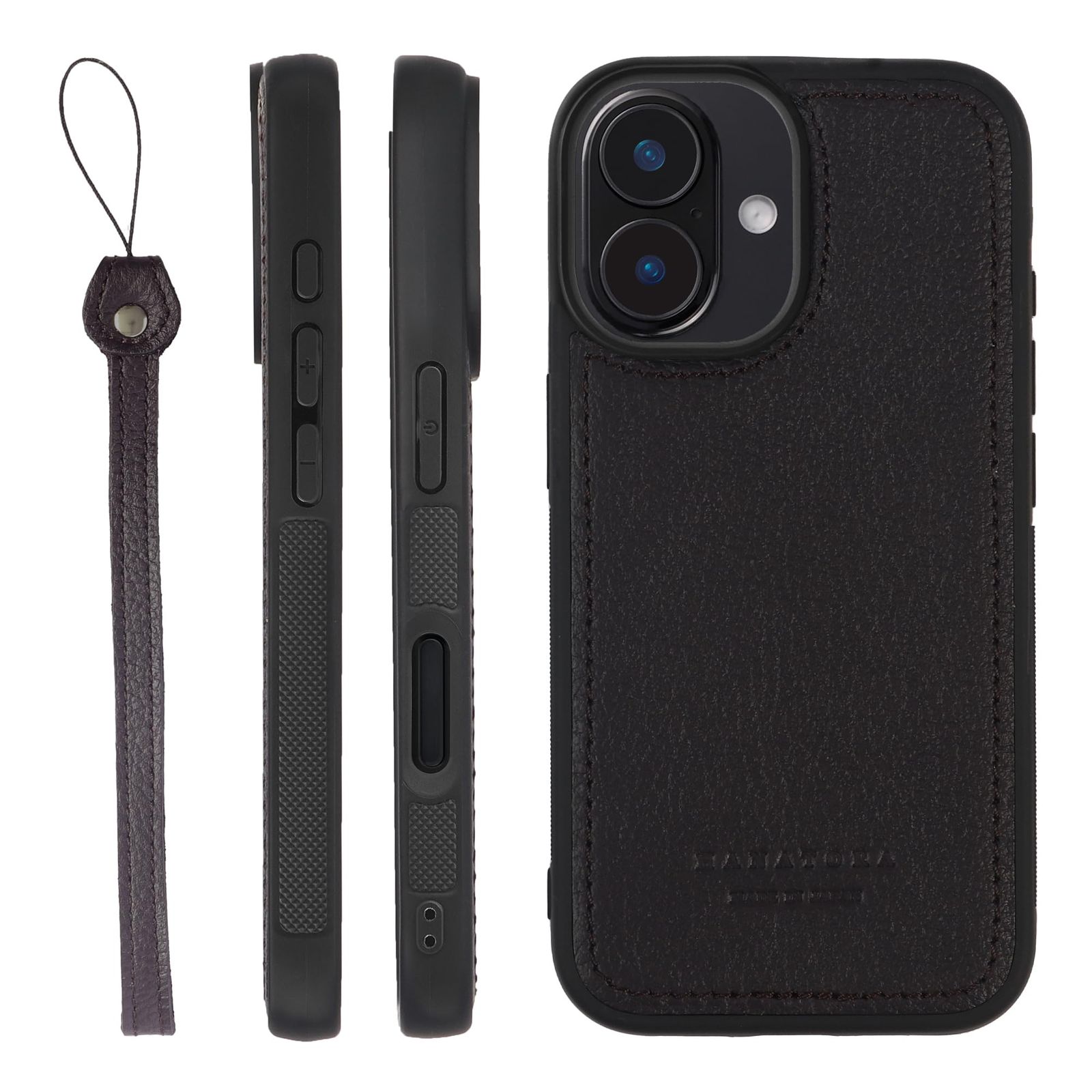 新品 HANATORA for iPhone 16Plus ケース 本革 日本製 耐衝撃 スマホケース スマホ ストラップ 付き シュリンクカーフレザー ギフト マグネットなし オーバジーン SPGJP-16Plus-Aubergine