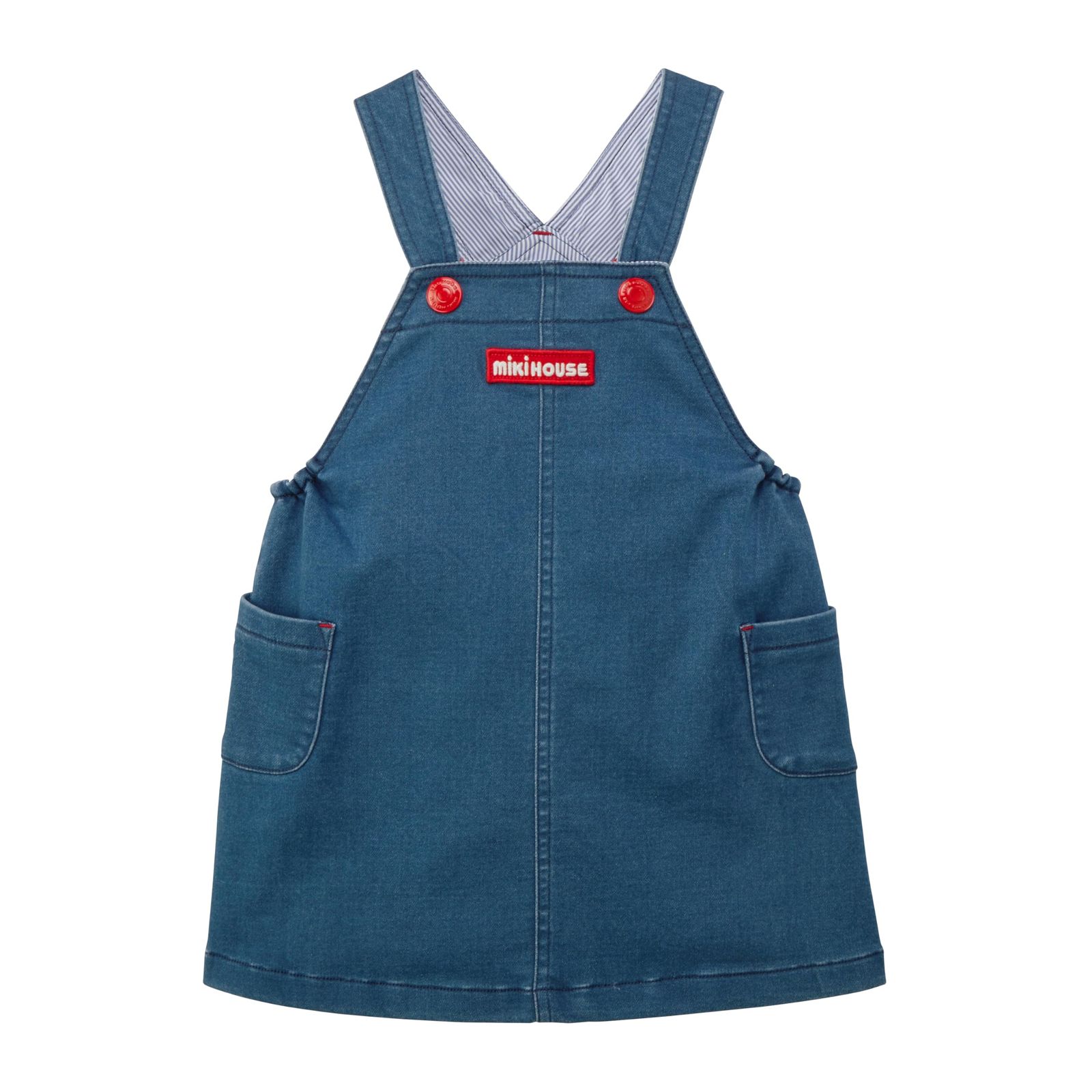 新品 [ミキハウス] WEB限定 ストレッチニットデニムジャンパースカート スカート ロゴ 無地 デニム 女の子 ベビー キッズ ベビー服 子供服 10-1830-142 L(90-100cm) インディゴブルー