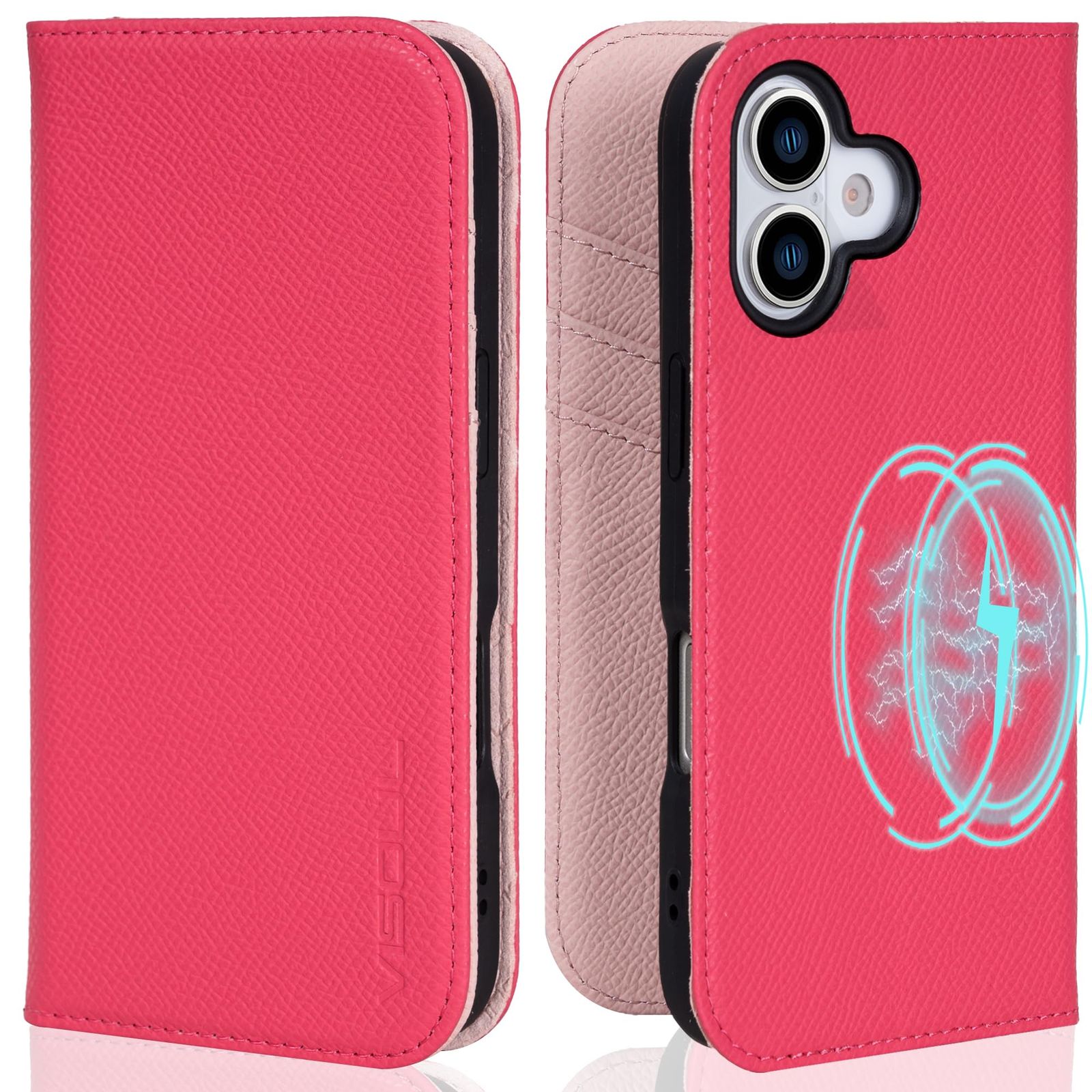 新品 VISOUL iPhone 17 対応 ケース 手帳型 本革 アイフォン17 手帳型ケース MagSafe対応 スマホケース レザー カード収納 携帯カバー 横置きスタンド機能付き マグネット式 全面保護 柔軟なTPU素材 アイホン17 マゼンタ・ピック